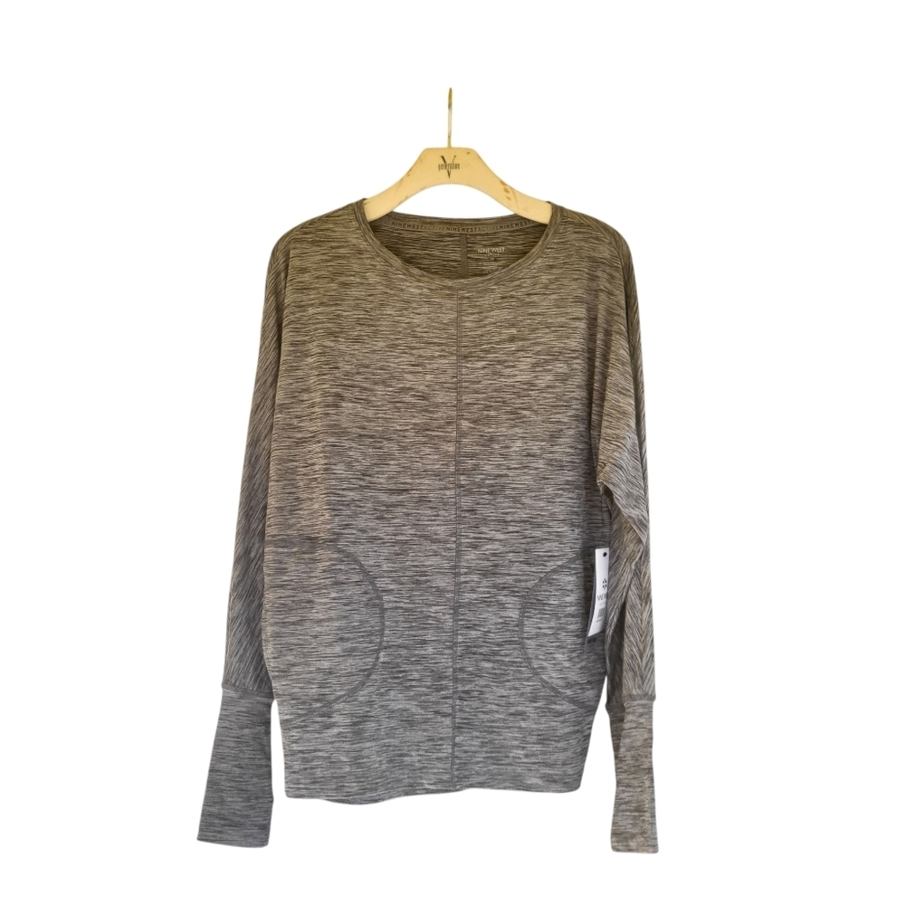 NWT $62 Nine West Long Sleeve Active Top Gray Workout Athleisure Run Medium‎